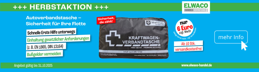 Elwaco Handel Aktion: Autoverbandstasche – Sicherheit für Ihre Flotte